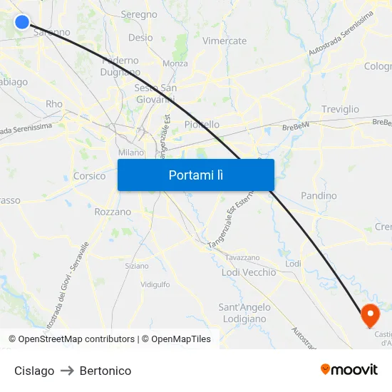 Cislago to Bertonico map