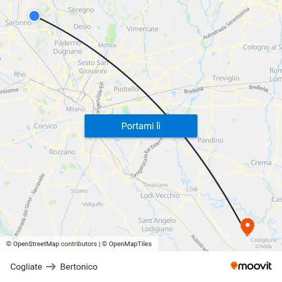 Cogliate to Bertonico map