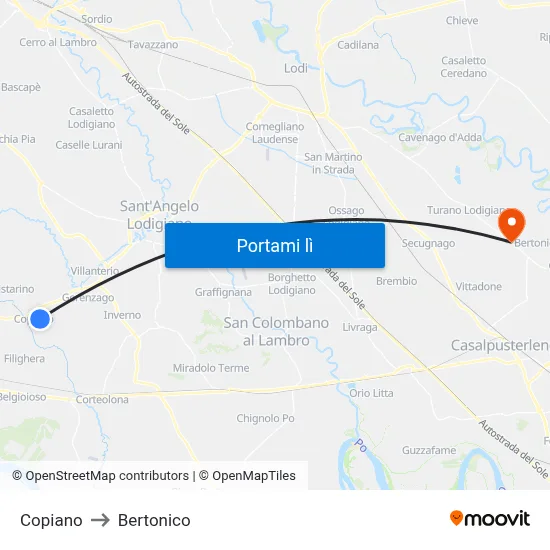 Copiano to Bertonico map