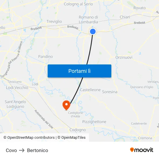 Covo to Bertonico map