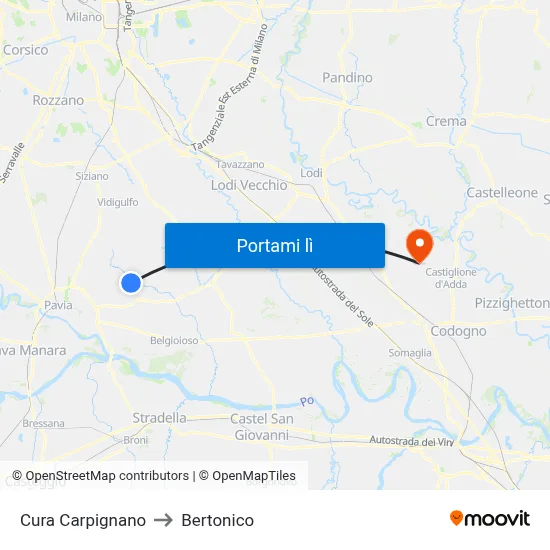 Cura Carpignano to Bertonico map