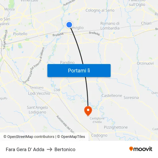 Fara Gera D' Adda to Bertonico map