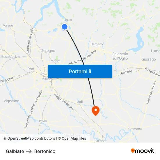 Galbiate to Bertonico map