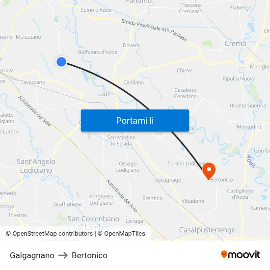 Galgagnano to Bertonico map