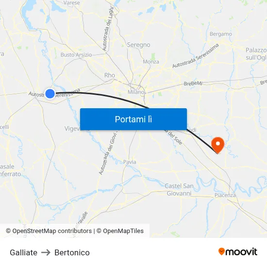 Galliate to Bertonico map