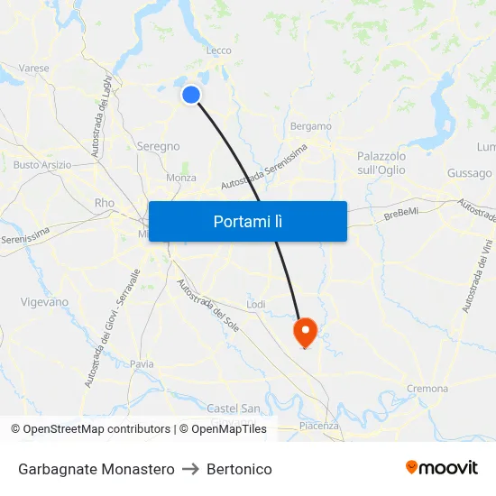 Garbagnate Monastero to Bertonico map