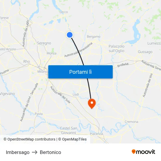 Imbersago to Bertonico map
