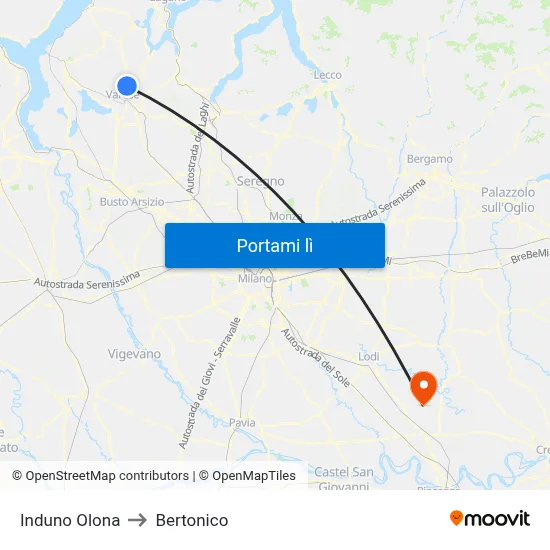 Induno Olona to Bertonico map