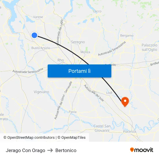 Jerago Con Orago to Bertonico map