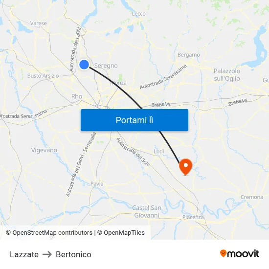 Lazzate to Bertonico map