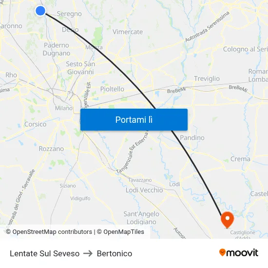 Lentate Sul Seveso to Bertonico map