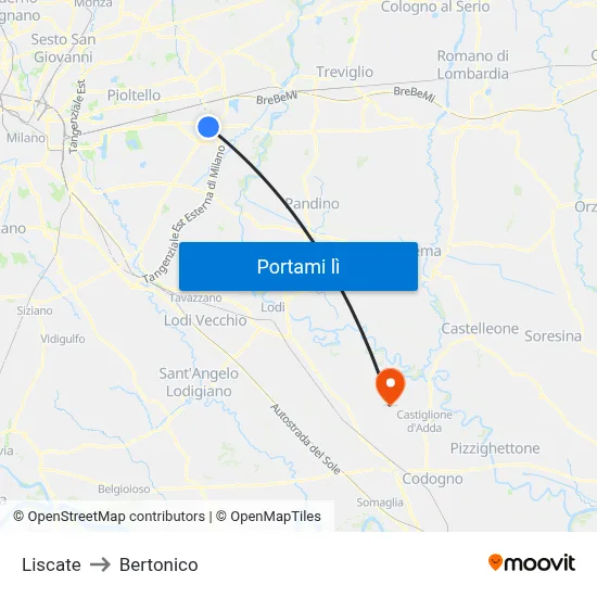 Liscate to Bertonico map