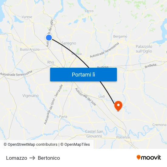 Lomazzo to Bertonico map