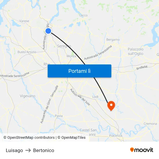 Luisago to Bertonico map