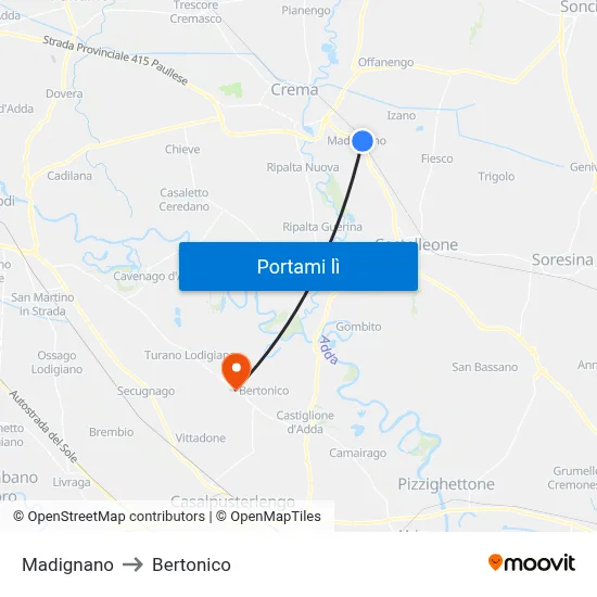 Madignano to Bertonico map