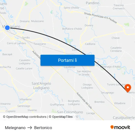 Melegnano to Bertonico map