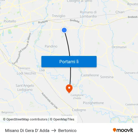 Misano Di Gera D' Adda to Bertonico map