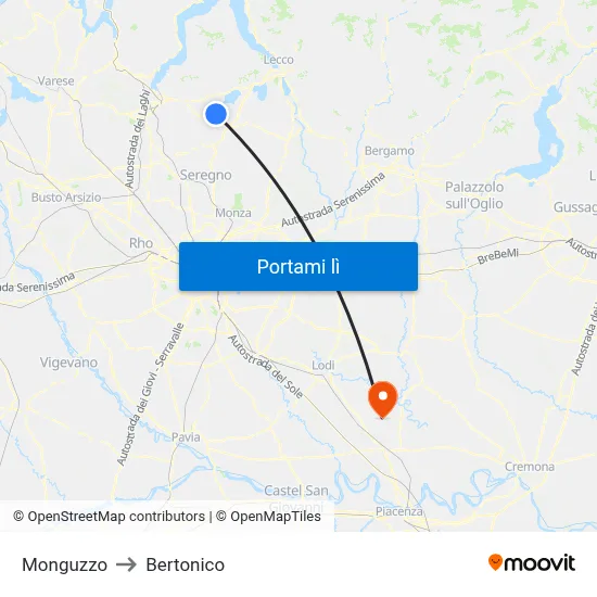 Monguzzo to Bertonico map