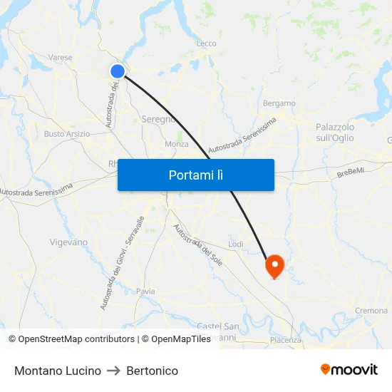 Montano Lucino to Bertonico map
