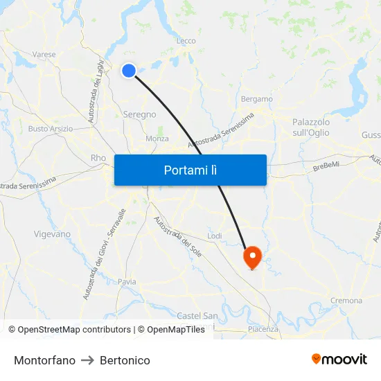 Montorfano to Bertonico map