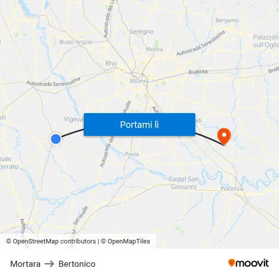 Mortara to Bertonico map