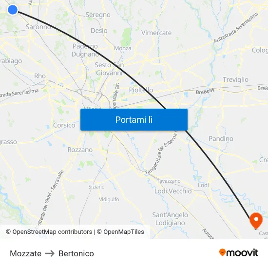 Mozzate to Bertonico map