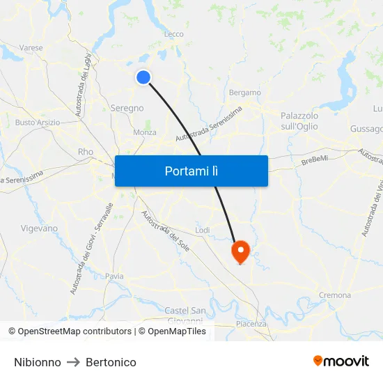 Nibionno to Bertonico map
