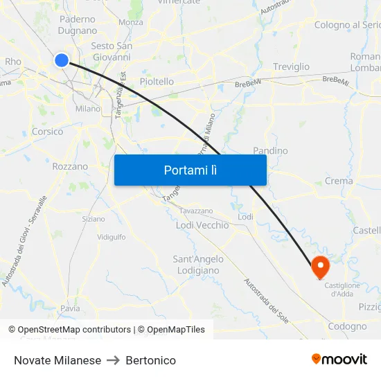 Novate Milanese to Bertonico map