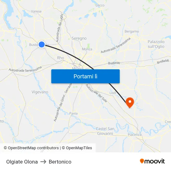 Olgiate Olona to Bertonico map