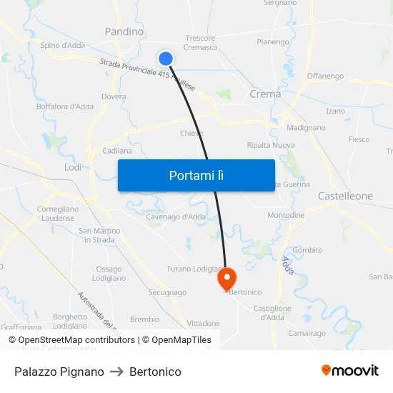 Palazzo Pignano to Bertonico map