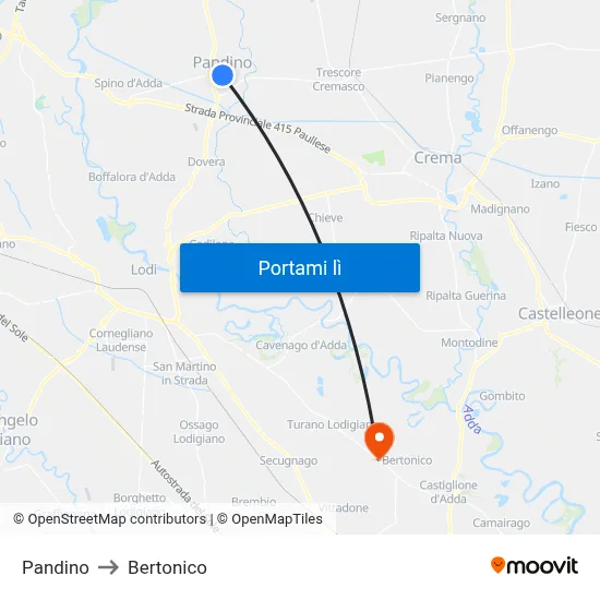 Pandino to Bertonico map