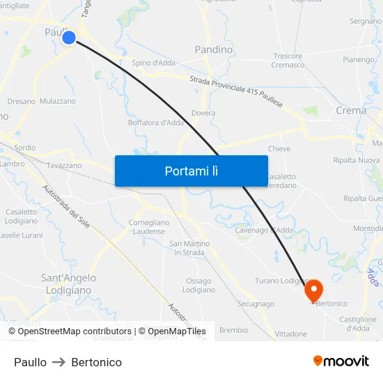 Paullo to Bertonico map