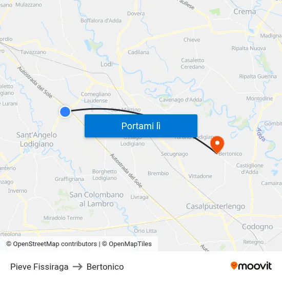 Pieve Fissiraga to Bertonico map