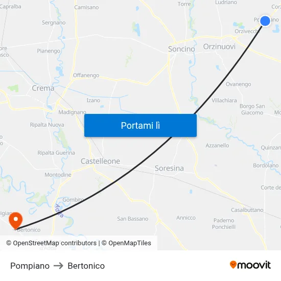 Pompiano to Bertonico map