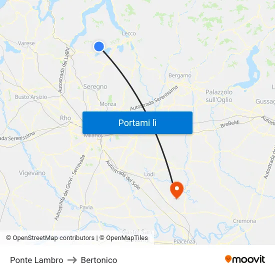 Ponte Lambro to Bertonico map