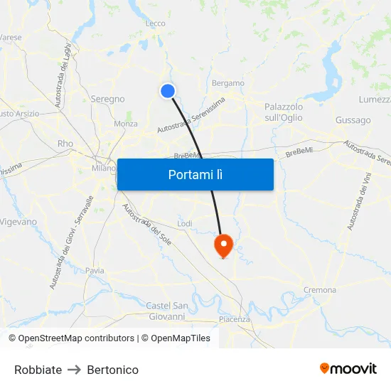 Robbiate to Bertonico map