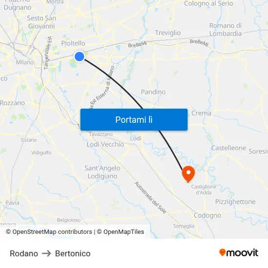 Rodano to Bertonico map