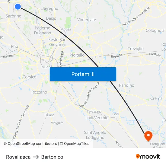 Rovellasca to Bertonico map