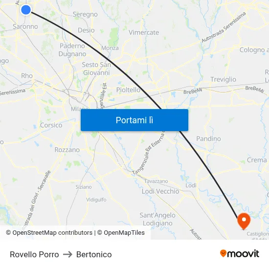 Rovello Porro to Bertonico map