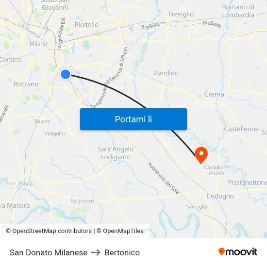 San Donato Milanese to Bertonico map