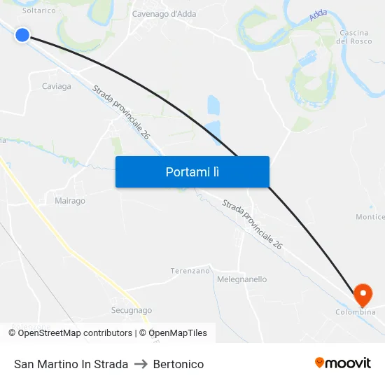 San Martino In Strada to Bertonico map