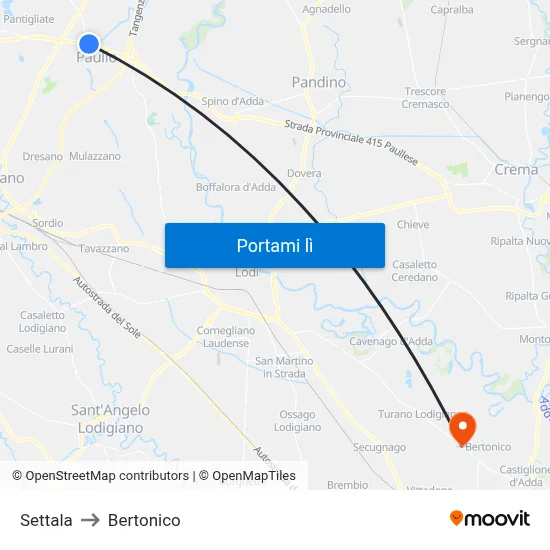 Settala to Bertonico map