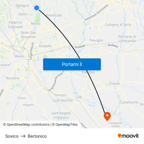 Sovico to Bertonico map