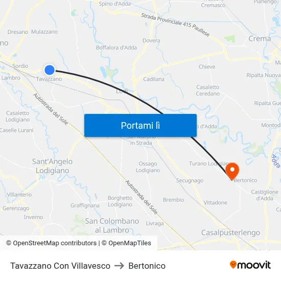 Tavazzano Con Villavesco to Bertonico map
