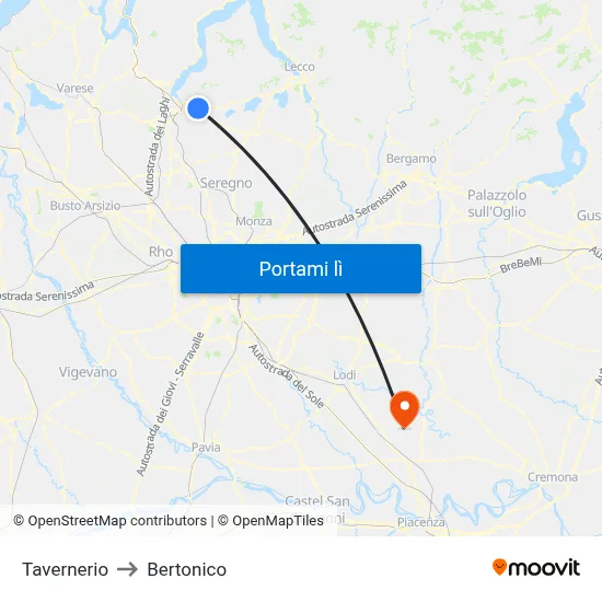 Tavernerio to Bertonico map