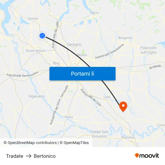 Tradate to Bertonico map