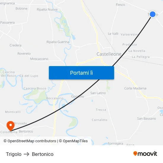 Trigolo to Bertonico map