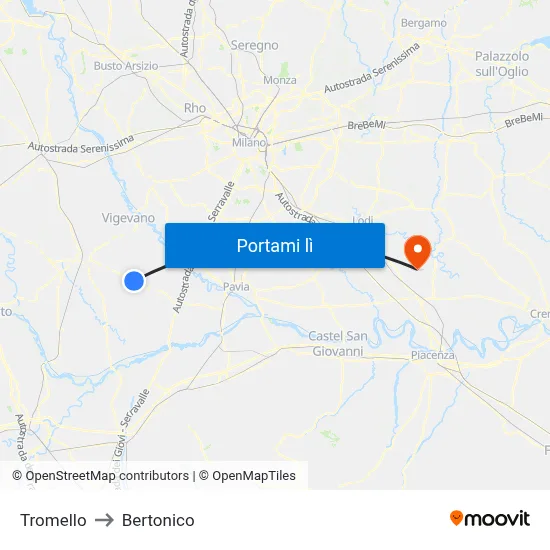Tromello to Bertonico map
