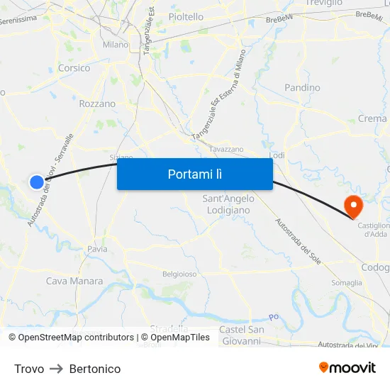 Trovo to Bertonico map