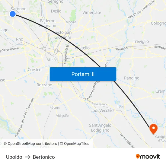 Uboldo to Bertonico map